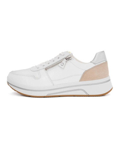 SNEAKERS ARA SHOES  DONNA CERVOCALF,GLOSSYCALF,KALBVELOUR,GAUCHOSOFT-MET SAPPORO 3.0 WEISS LIMONCELLO SHEELL SILBER 12-27540-03 