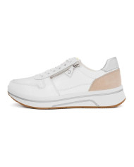 SNEAKERS ARA SHOES  DONNA CERVOCALF,GLOSSYCALF,KALBVELOUR,GAUCHOSOFT-MET SAPPORO 3.0 WEISS LIMONCELLO SHEELL SILBER 12-27540-03 