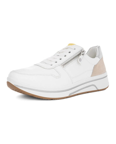 SNEAKERS ARA SHOES  DONNA CERVOCALF,GLOSSYCALF,KALBVELOUR,GAUCHOSOFT-MET SAPPORO 3.0 WEISS LIMONCELLO SHEELL SILBER 12-27540-03 