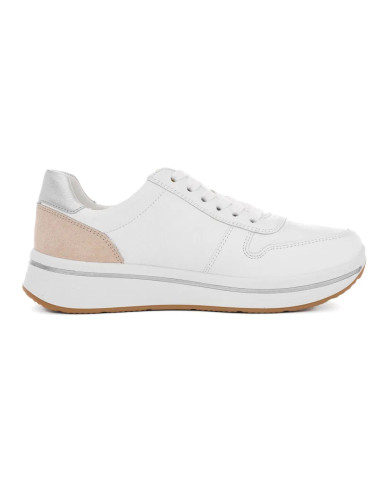 SNEAKERS ARA SHOES  DONNA CERVOCALF,GLOSSYCALF,KALBVELOUR,GAUCHOSOFT-MET SAPPORO 3.0 WEISS LIMONCELLO SHEELL SILBER 12-27540-03 