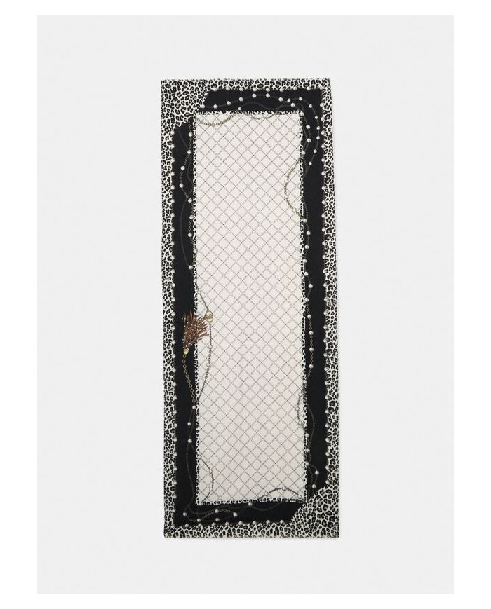 FOULARD LIU JO DONNA ECS STOLA PEARLS ANIMAL BLACK 70X180 2F5081 T0300 22222