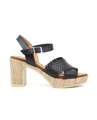 SANDALO CON TACCO RAQUEL PEREZ DONNA NEGRO PISO RANGUN PL HUELLA RADIO 02 17175