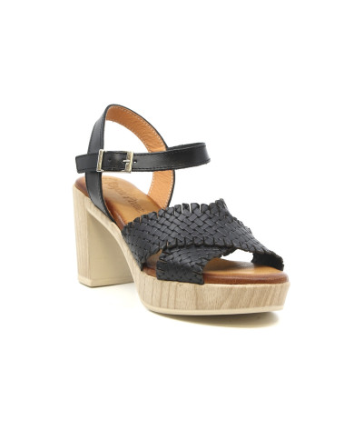 SANDALO CON TACCO RAQUEL PEREZ DONNA NEGRO PISO RANGUN PL HUELLA RADIO 02 17175