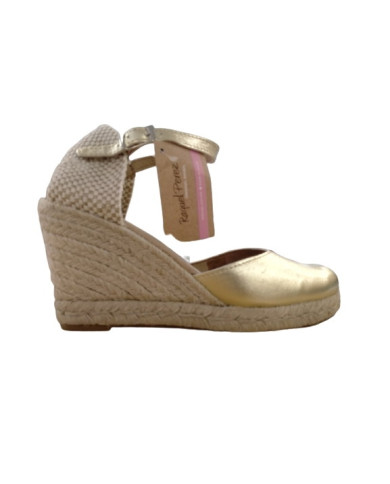 SANDALI CON ZEPPA RAQUEL PEREZ IVORY LAM PLATINO PISO ARAMIS PL PIEL 17531