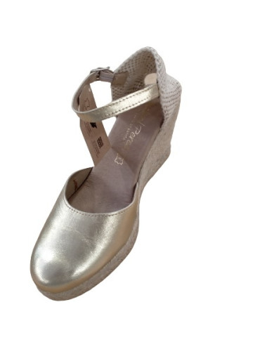 SANDALI CON ZEPPA RAQUEL PEREZ IVORY LAM PLATINO PISO ARAMIS PL PIEL 17531