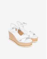 SANDALO CON ZEPPA NEROGIARDINI DONNA PELLE BIANCO WHITE TACCO 8,5CM