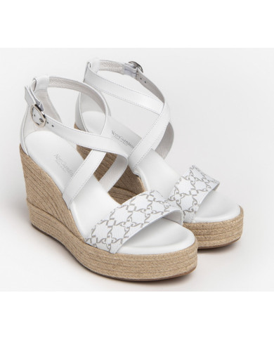 SANDALI CON ZEPPA NEROGIARDINI T.GIOVE BIANCO LOIRA BIANCO PU.LINDEE307643D/707