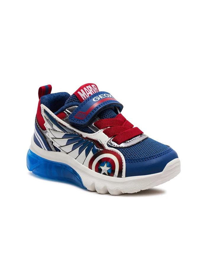 SNEAKERS  GEOX BAMBINO J CIBERDRON B - MESH+GEOBUCK MARVEL BLUE/RED