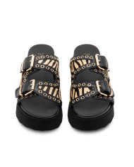 SANDALI CON ZEPPA CULT DONNA JANIS 4306 SANDAL W ZEBRA PR.HAIR LEAT/LEAT. BLK/BEIGE CLW430601 