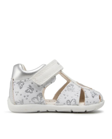 SANDALO PRIMI PASSI GEOX BAMBINA B ELTHAN G C. PRN WHITE SILVER CANVAS+GBK B251QC 0AW54 C0007
