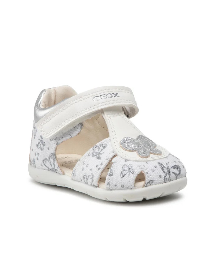 SANDALO PRIMI PASSI GEOX BAMBINA B ELTHAN G C. PRN WHITE SILVER CANVAS+GBK B251QC 0AW54 C0007