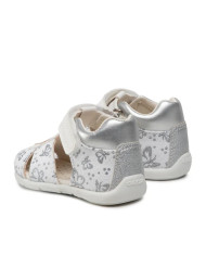 SANDALO PRIMI PASSI GEOX BAMBINA B ELTHAN G C. PRN WHITE SILVER CANVAS+GBK B251QC 0AW54 C0007