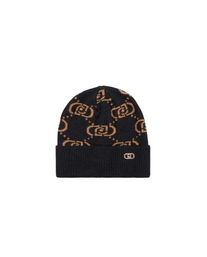 BERRETTO LIU JO DONNA BEANIE LOGO MONOGRAM NERO/CAMMELLO 2F5005 M0300 09N37