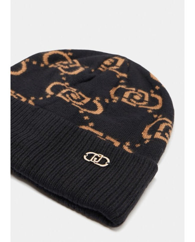 BERRETTO LIU JO DONNA BEANIE LOGO MONOGRAM NERO/CAMMELLO 2F5005 M0300 09N37