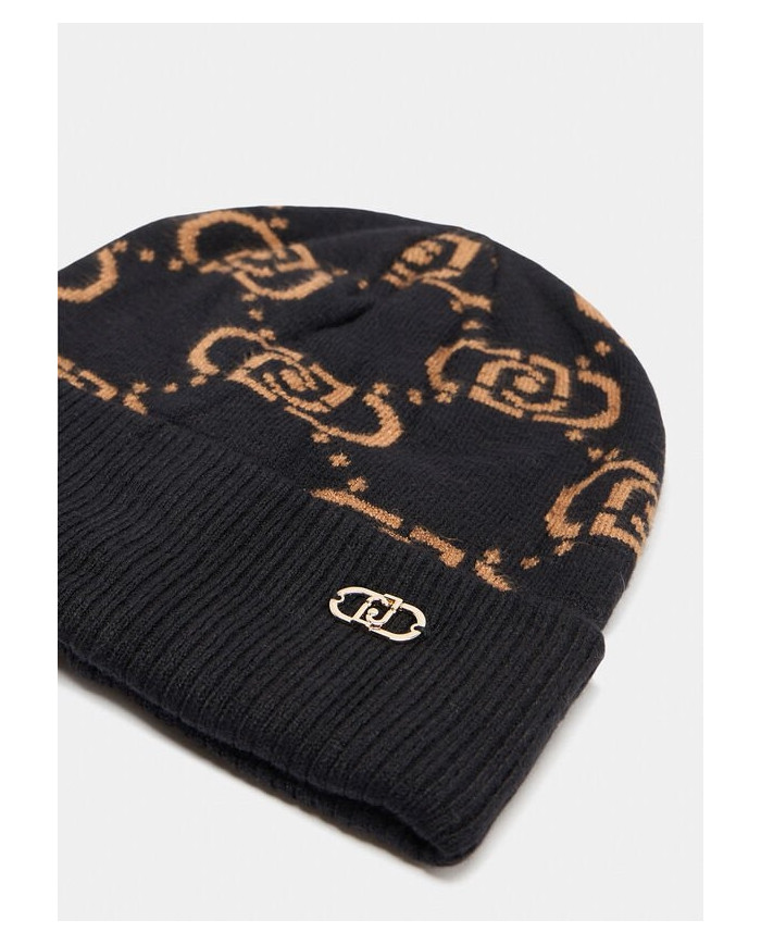 BERRETTO LIU JO DONNA BEANIE LOGO MONOGRAM NERO/CAMMELLO 2F5005 M0300 09N37