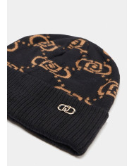 BERRETTO LIU JO DONNA BEANIE LOGO MONOGRAM NERO/CAMMELLO 2F5005 M0300 09N37