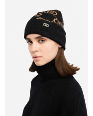 BERRETTO LIU JO DONNA BEANIE LOGO MONOGRAM NERO/CAMMELLO 2F5005 M0300 09N37