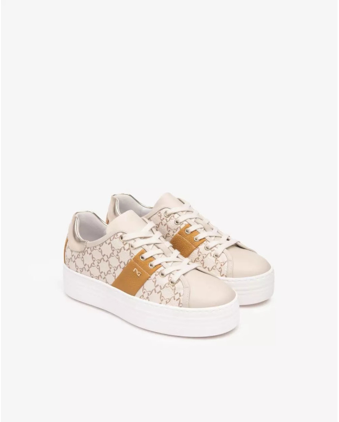 SNEAKERS NEROGIARDINI DONNA VELVET MILK  T.GIOVE BEIGE/NOCCIO T.GORGONA SENAPE T.BRI E513026D/710