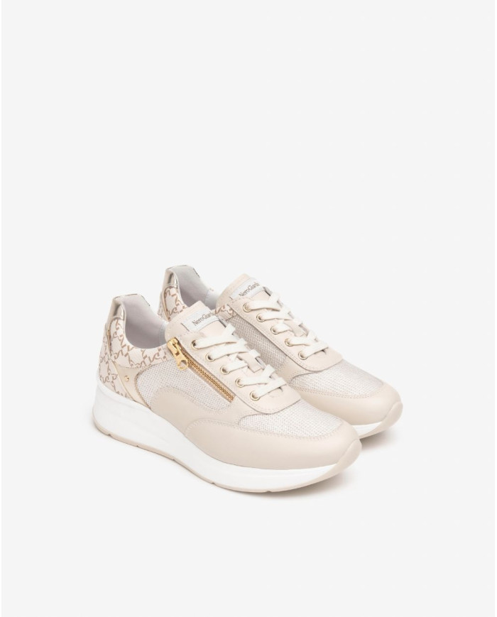 SNEAKERS NEROGIARDINI DONNA VELVET MILK 1039 T.RETE CHIC 1 OSSO 1 T.GIOVE BEIGE/NOCCIO E512930D/710