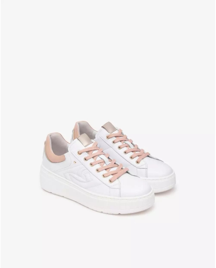 SNEAKERS NEROGIARDINI DONNA SKIPPER BIANCO T.BRILL PLATINO 6074 NAPPA PANDORA ROSA E513090D/707
