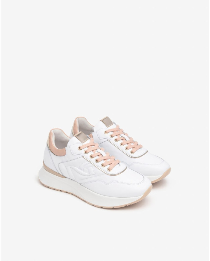 SNEAKERS NEROGIARDINI DONNA SKIPPER BIANCO T.BRILL PLATINO 6074 NAPPA PANDORA ROSA E512884D/707