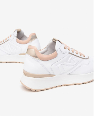 SNEAKERS NEROGIARDINI DONNA SKIPPER BIANCO T.BRILL PLATINO 6074 NAPPA PANDORA ROSA E512884D/707