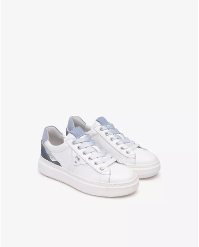 SNEAKERS NEROGIARDINI DONNA CILE BIANCO VELOUR AVIO BLADE ARGENTO VELOUR FIORDALISO E513040D/707