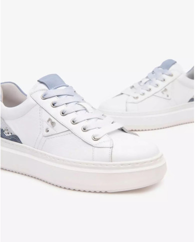 SNEAKERS NEROGIARDINI DONNA CILE BIANCO VELOUR AVIO BLADE ARGENTO VELOUR FIORDALISO E513040D/707