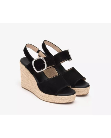SANDALO CON ZEPPA NEROGIARDINI DONNA VELOUR NERO PU.LINDE RICO E513590D/100