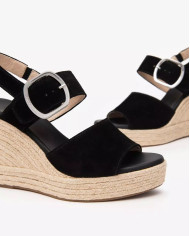 SANDALO CON ZEPPA NEROGIARDINI DONNA VELOUR NERO PU.LINDE RICO E513590D/100