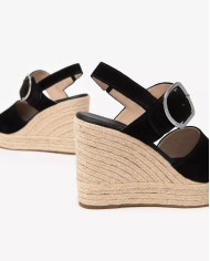 SANDALO CON ZEPPA NEROGIARDINI DONNA VELOUR NERO PU.LINDE RICO E513590D/100