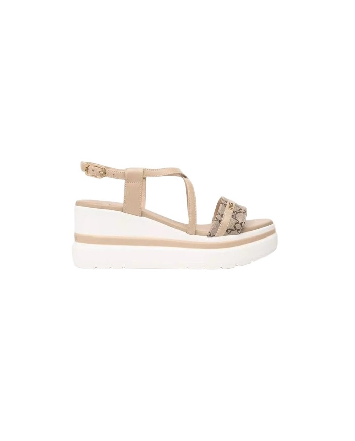 SANDALO CON ZEPPA NEROGIARDINI DONNA T.GIOVE ECRU/T.MORO  TAMIGI LINO PU.ALICANTE E513512D/437