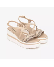 SANDALO CON ZEPPA NEROGIARDINI DONNA T.GIOVE ECRU/T.MORO  TAMIGI LINO PU.ALICANTE E513512D/437