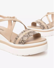 SANDALO CON ZEPPA NEROGIARDINI DONNA T.GIOVE ECRU/T.MORO  TAMIGI LINO PU.ALICANTE E513512D/437