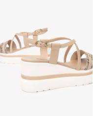 SANDALO CON ZEPPA NEROGIARDINI DONNA T.GIOVE ECRU/T.MORO  TAMIGI LINO PU.ALICANTE E513512D/437