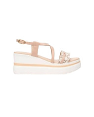 SANDALO CON ZEPPA NEROGIARDINI DONNA T.GIOVE BEIGE/NOCCIO NAPPA PANDORA ROSA PU.ALICANTE E513512D/412