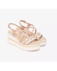 SANDALO CON ZEPPA NEROGIARDINI DONNA T.GIOVE BEIGE/NOCCIO NAPPA PANDORA ROSA PU.ALICANTE E513512D/412