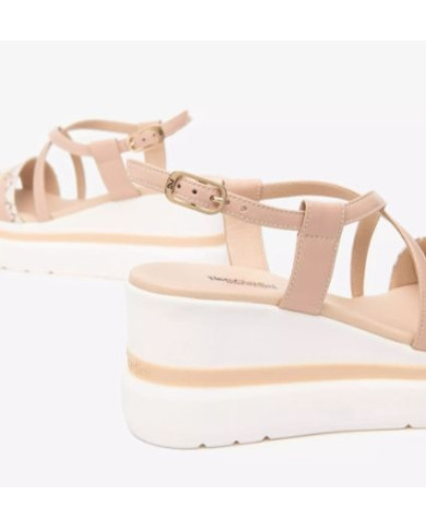 SANDALO CON ZEPPA NEROGIARDINI DONNA T.GIOVE BEIGE/NOCCIO NAPPA PANDORA ROSA PU.ALICANTE E513512D/412