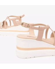 SANDALO CON ZEPPA NEROGIARDINI DONNA T.GIOVE BEIGE/NOCCIO NAPPA PANDORA ROSA PU.ALICANTE E513512D/412