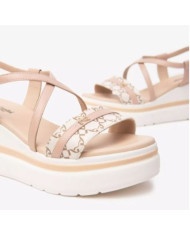 SANDALO CON ZEPPA NEROGIARDINI DONNA T.GIOVE BEIGE/NOCCIO NAPPA PANDORA ROSA PU.ALICANTE E513512D/412
