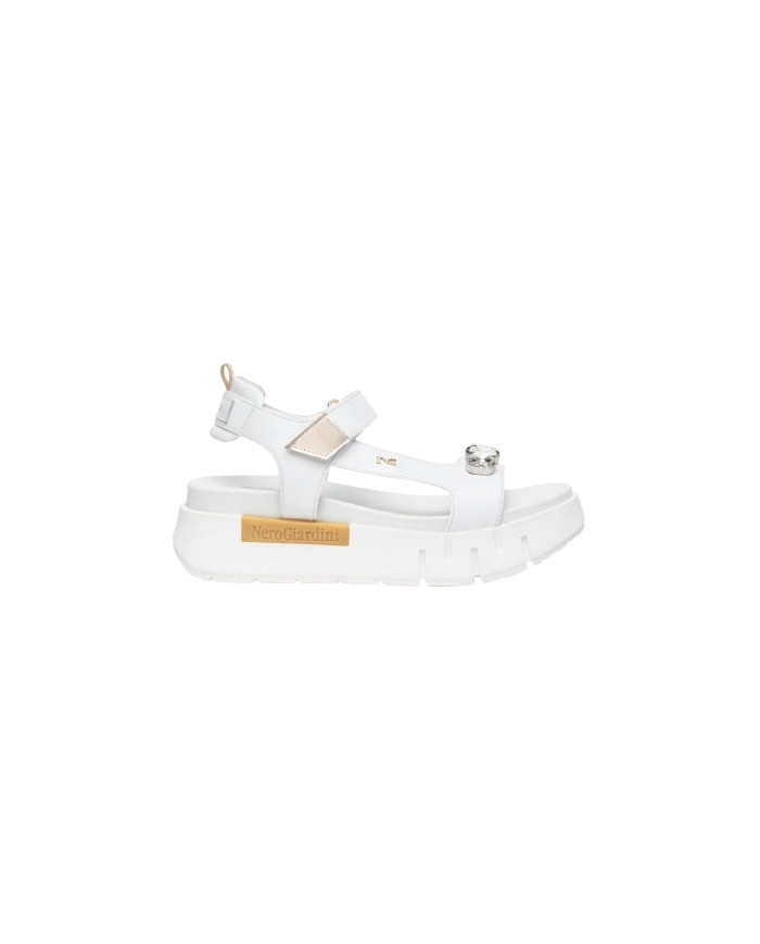 SANDALO CON ZEPPA NEROGIARDINI DONNA LOIRA BIANCO T.BRILL PLATINO 6074 TR VENEZIA 8066 LIGH 4CM  E410707D/707