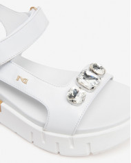 SANDALO CON ZEPPA NEROGIARDINI DONNA LOIRA BIANCO T.BRILL PLATINO 6074 TR VENEZIA 8066 LIGH 4CM  E410707D/707