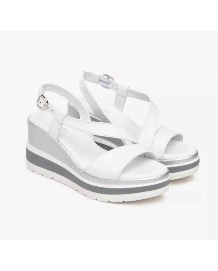 SANDALO CON ZEPPA NEROGIARDINI DONNA LOIRA BIANCO POLI.USSITA E513520D/707