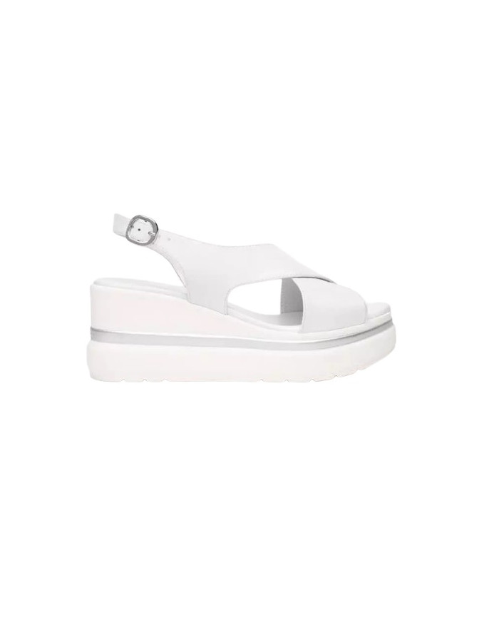 SANDALO CON ZEPPA NEROGIARDINI DONNA LOIRA BIANCO PU.ALICANTE E513515D/707