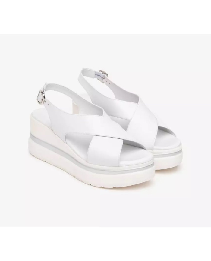 SANDALO CON ZEPPA NEROGIARDINI DONNA LOIRA BIANCO PU.ALICANTE E513515D/707