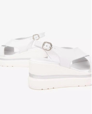 SANDALO CON ZEPPA NEROGIARDINI DONNA LOIRA BIANCO PU.ALICANTE E513515D/707