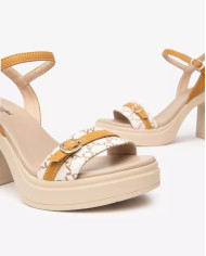 SANDALO CON TACCO NEROGIARDINI T.GIOVE BEIGE/NOCCIO T.GORGONA SENAPE PU.TOLOSA BIANCO+INS E513663D/412