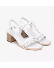 SANDALO CON TACCO NEROGIARDINI DONNA T.GIOVE BIANCO/GRIGI BAROLO BIANCO TR COIRA NATURALE TACCO 6 CM E513433D/707