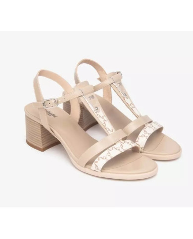 SANDALO CON TACCO NEROGIARDINI DONNA T.GIOVE BEIGE/NOCCIO BAROLO LINO TR COIRA NATURALE TACCO 6CM E513433D/412