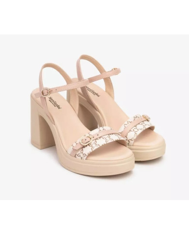 SANDALO CON TACCO NEROGIARDINI DONNA T.GIOVE BEIGE/NOCCIO NAPPA PANDORA ROSA PU.TOLOSA BIANCO+INS TACCO 9,5CM E513664D/412